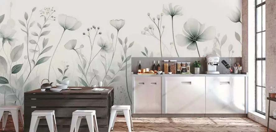 Fleurs blanches en aquarelle - papier peint motif plantes