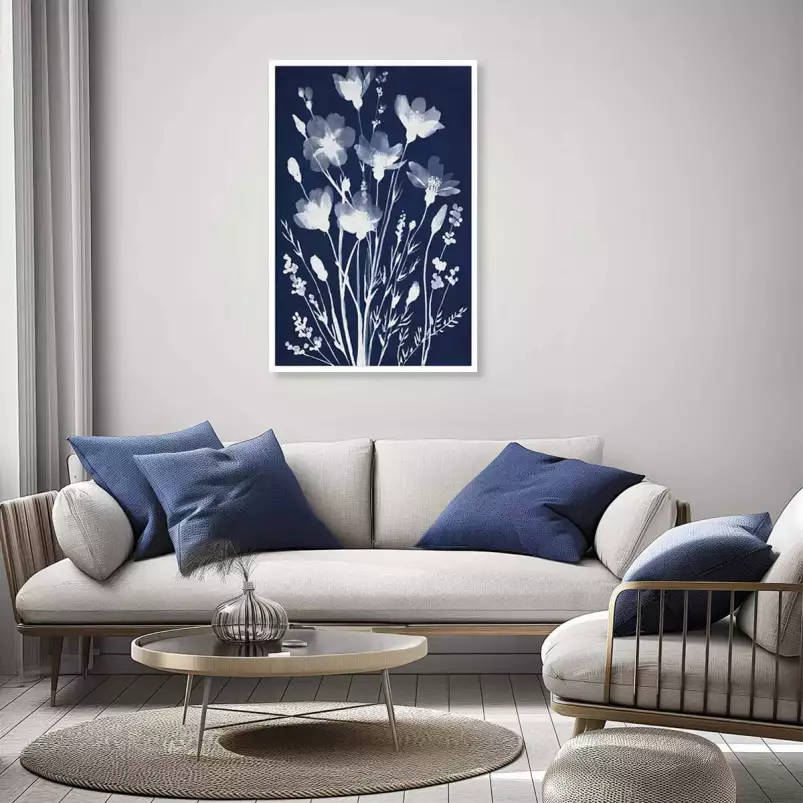 Champ en cyanotype - poster fleurs