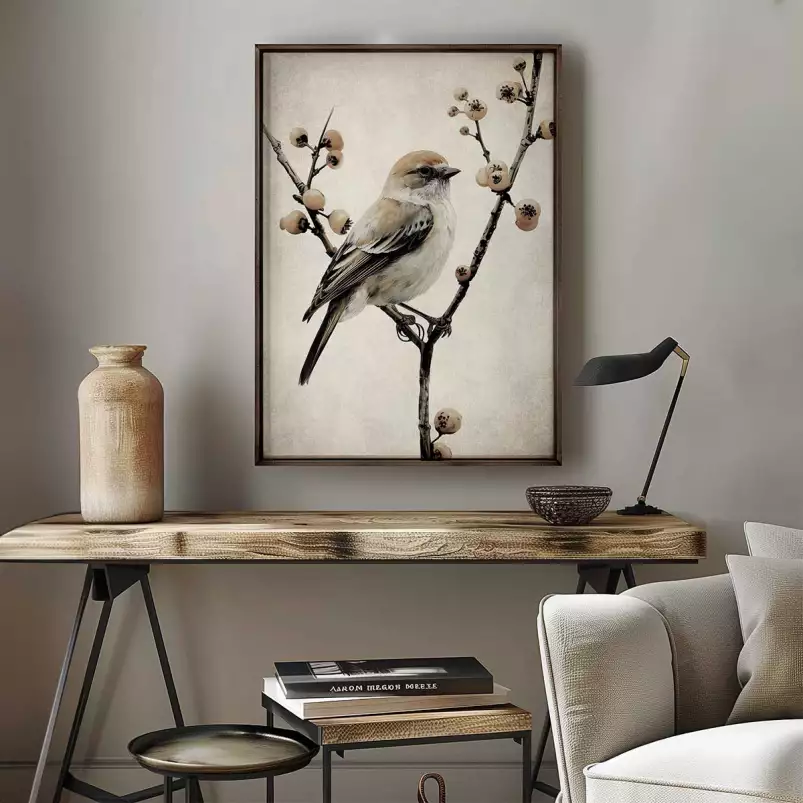 Sur sa branche - affiche oiseaux