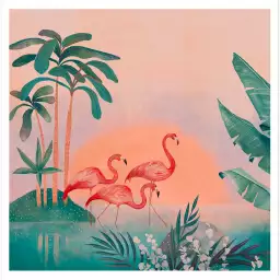 Sunset flamingo - poster animaux