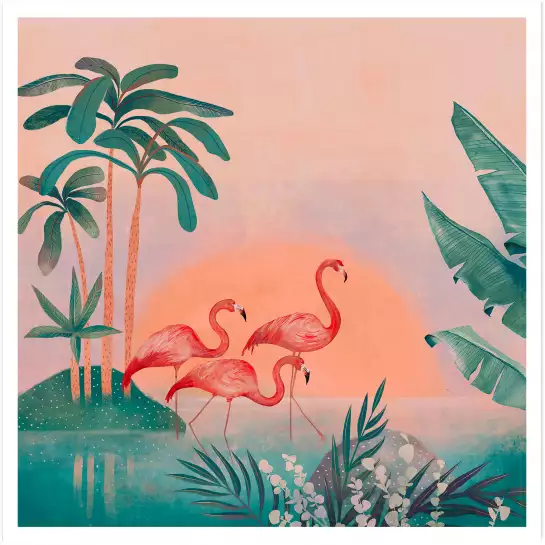 Sunset flamingo - poster animaux