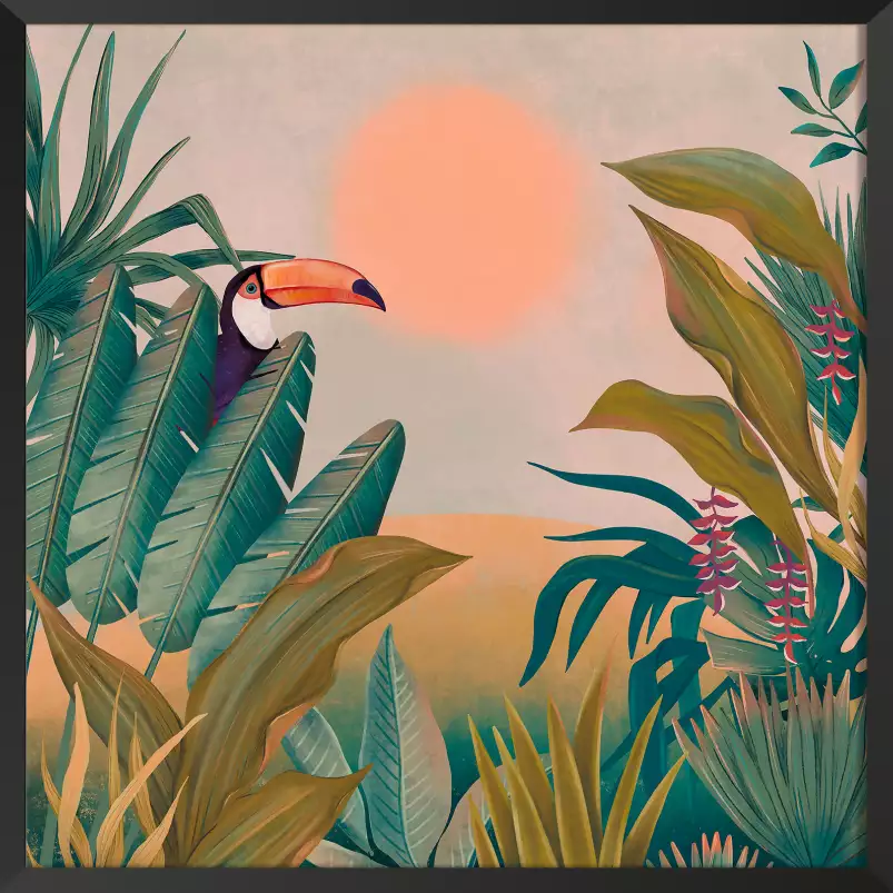 Toucan au coucher du soleil - cadre oiseaux tropicaux