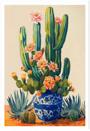 En terre et en pot - affiche cactus