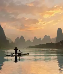 Pêcheur de Yangshuo - Fond de hotte nature et paysage