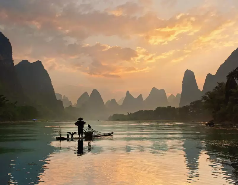 Pêcheur de Yangshuo - Fond de hotte nature et paysage