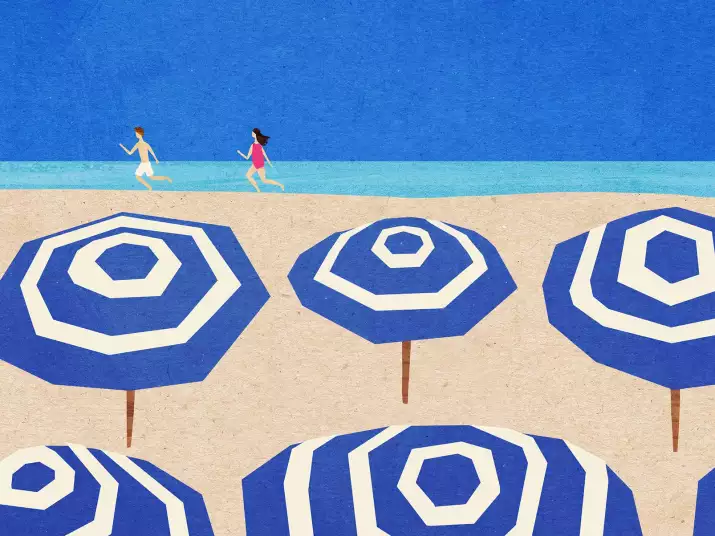 Parasols azur - papier peint plage