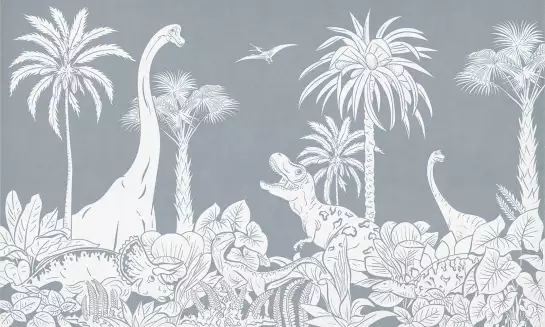 Dinos monochrome bleu - papier peint chambre enfants