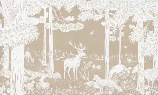 Forêt monochrome marron - papier peint enfant animaux