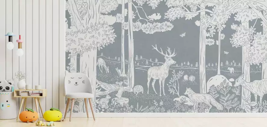 Forêt monochrome bleu - papier peint chambre garçon