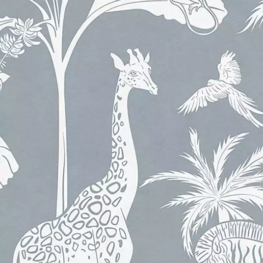 Savane monochrome bleu - papier peint enfant animaux