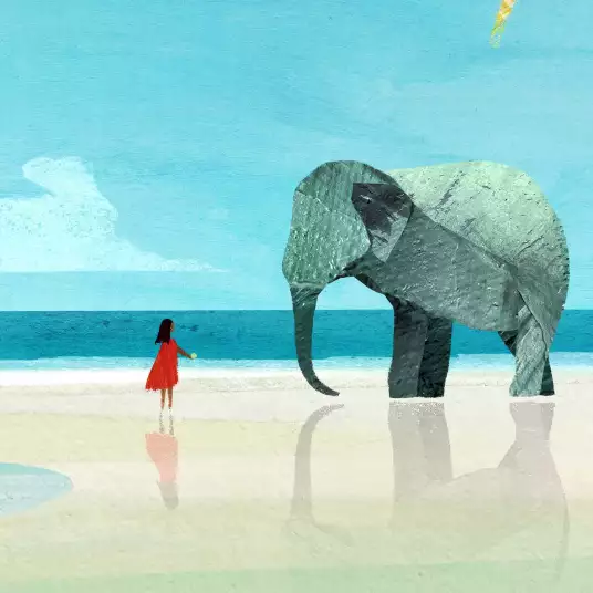 L'éléphant et la fille - papier peint plage