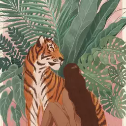 Femme de la savane - tapisserie panoramique jungle animaux