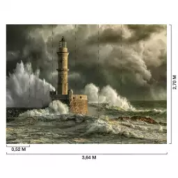 Orage sur le phare - tapisserie panoramique paysage bord de mer