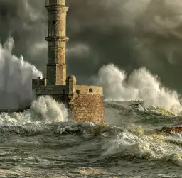 Orage sur le phare - tapisserie panoramique paysage bord de mer