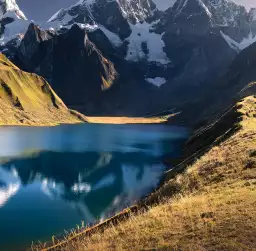 Lac au Perou - tapisserie panoramique montagne