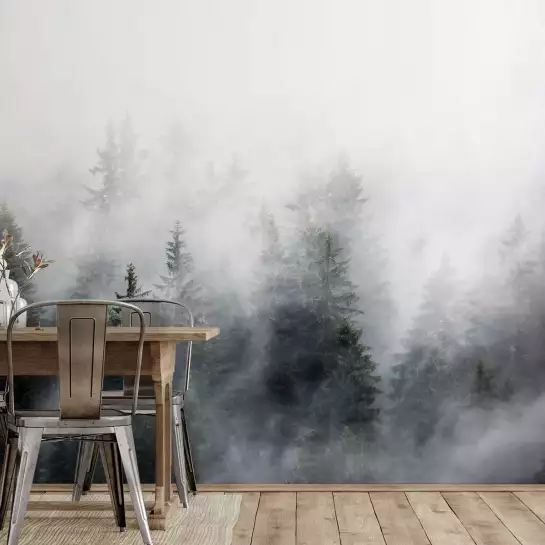 Bois sous la brume - tapisserie panoramique