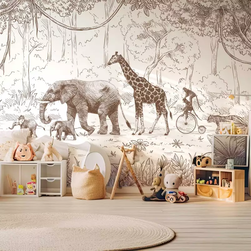 Parade de la savane - tapisserie panoramique chambre enfant
