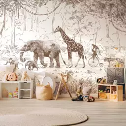 Parade de la savane - tapisserie panoramique chambre enfant