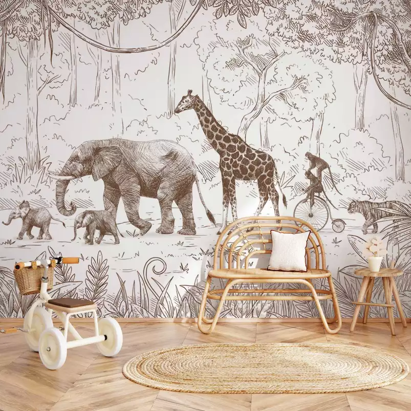 Parade de la savane - tapisserie panoramique chambre enfant