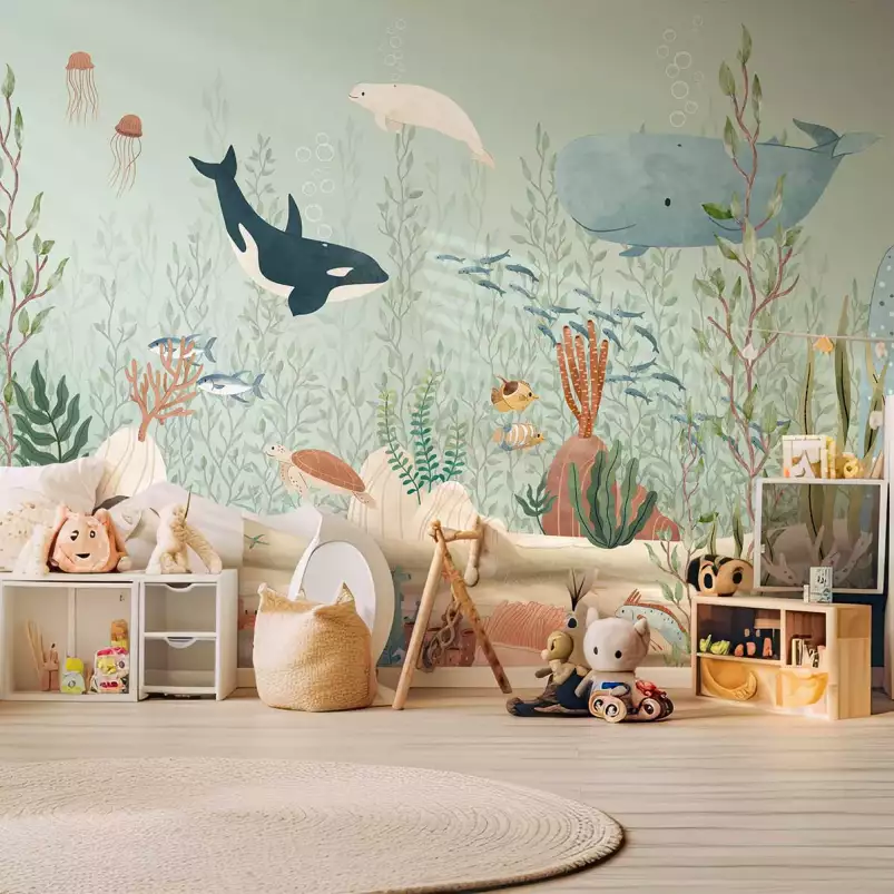 Créatures de la mer - tapisserie panoramique chambre enfant