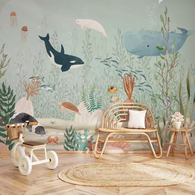 Créatures de la mer - tapisserie panoramique chambre enfant