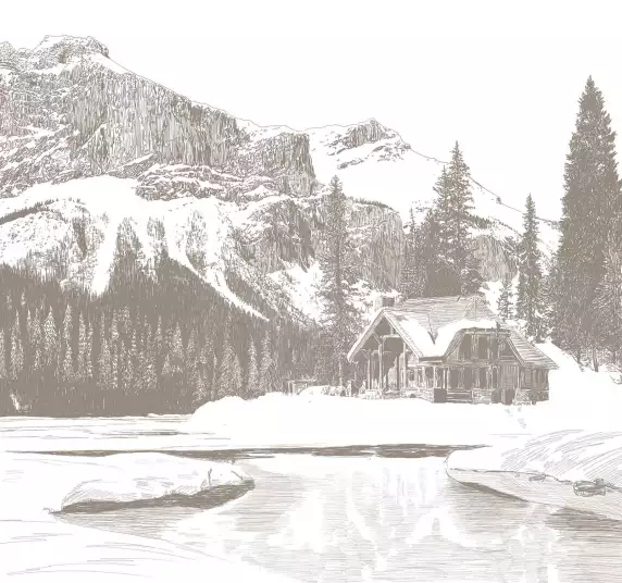 Maison au Canada - papier peint panoramique montagne