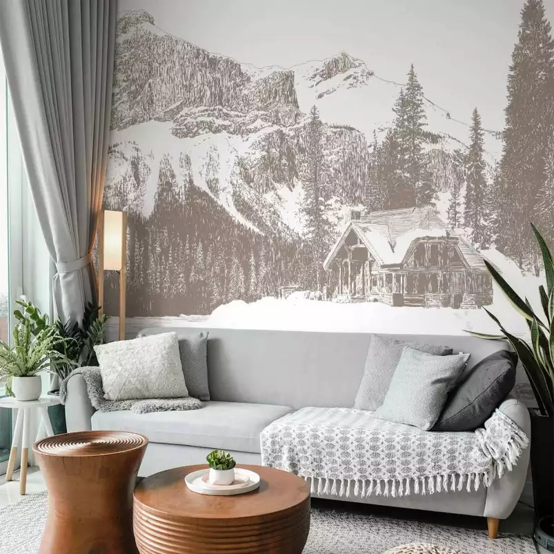 Maison au Canada - papier peint panoramique montagne