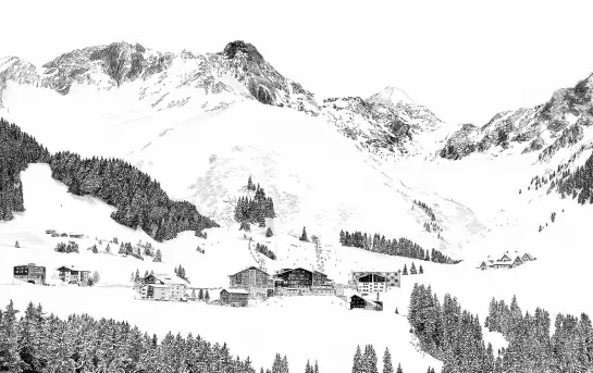 Au pied des pistes - papier peint panoramique montagne