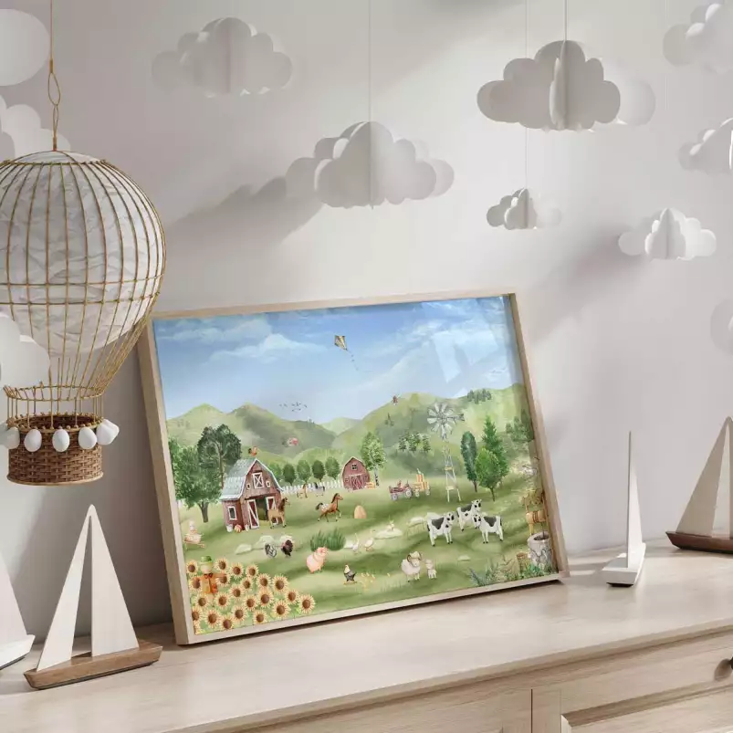 La ferme enchantée - affiche animaux chambre bebe