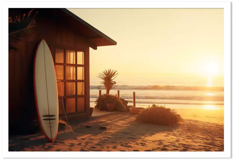 Coucher de soleil en Californie - affiche mer et plage