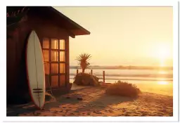 Coucher de soleil en Californie - affiche mer et plage