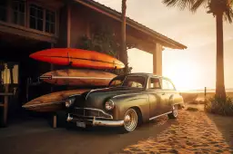 Voiture ancienne sur Sunset beach - affiche vintage voiture Voiture ancienne sur Sunset beach - affiche vintage voiture