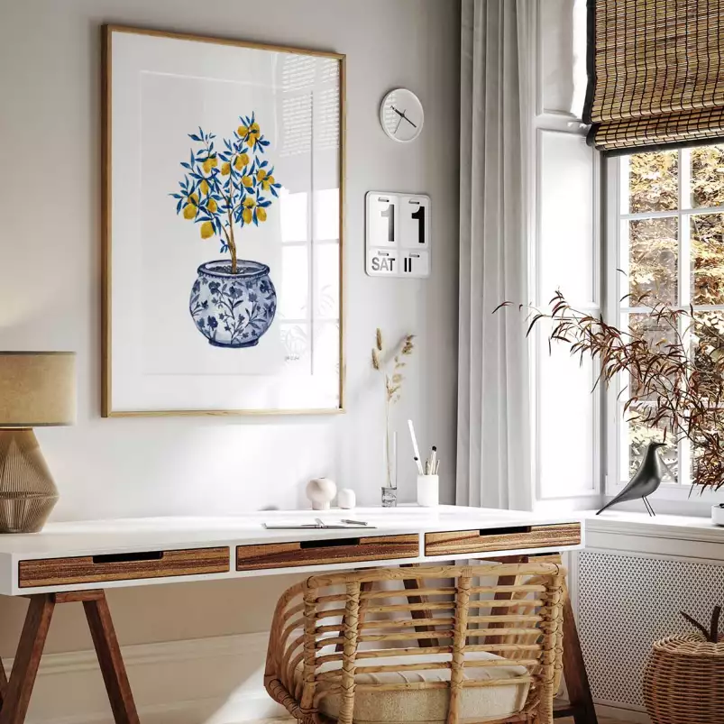 Citronniers et chinoiserie bleueté - affiche plantes