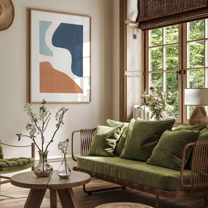 Terracotta et teal - affiche art abstrait