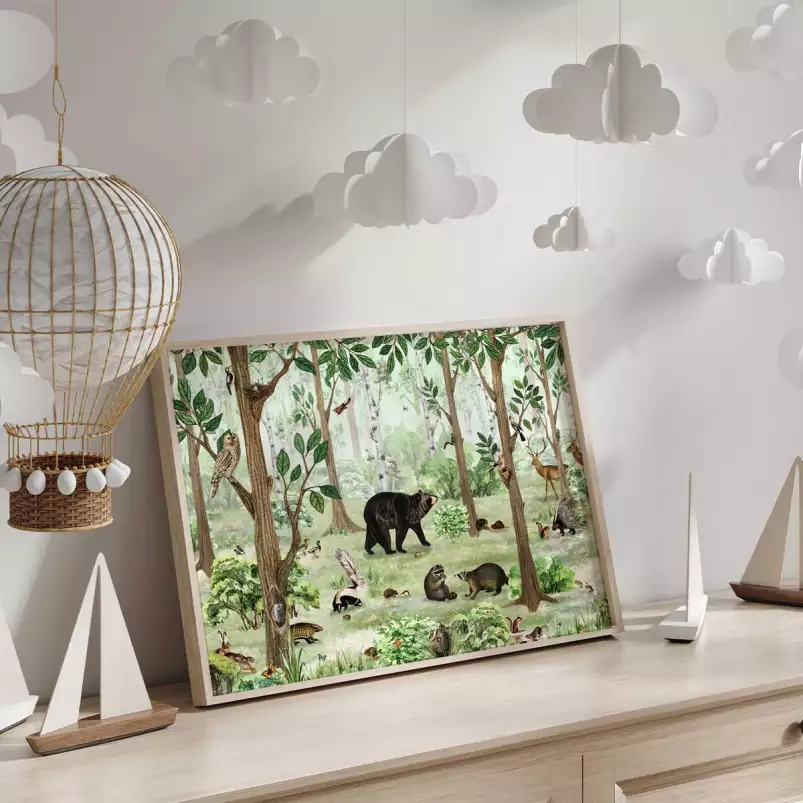 Ours brun et compagnie - affiche chambre enfant