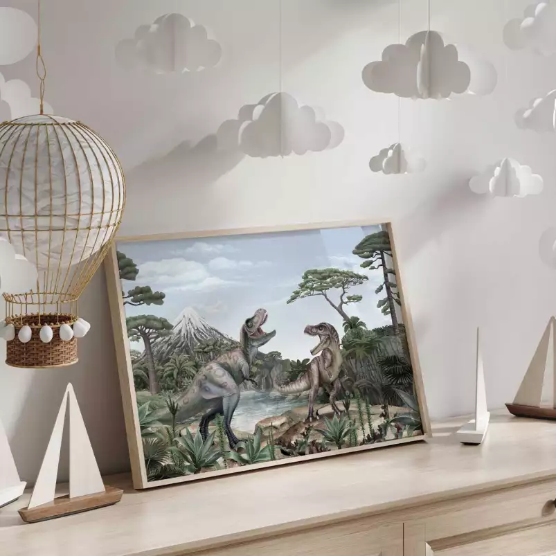 T-rex en chasse - tableau chambre enfant