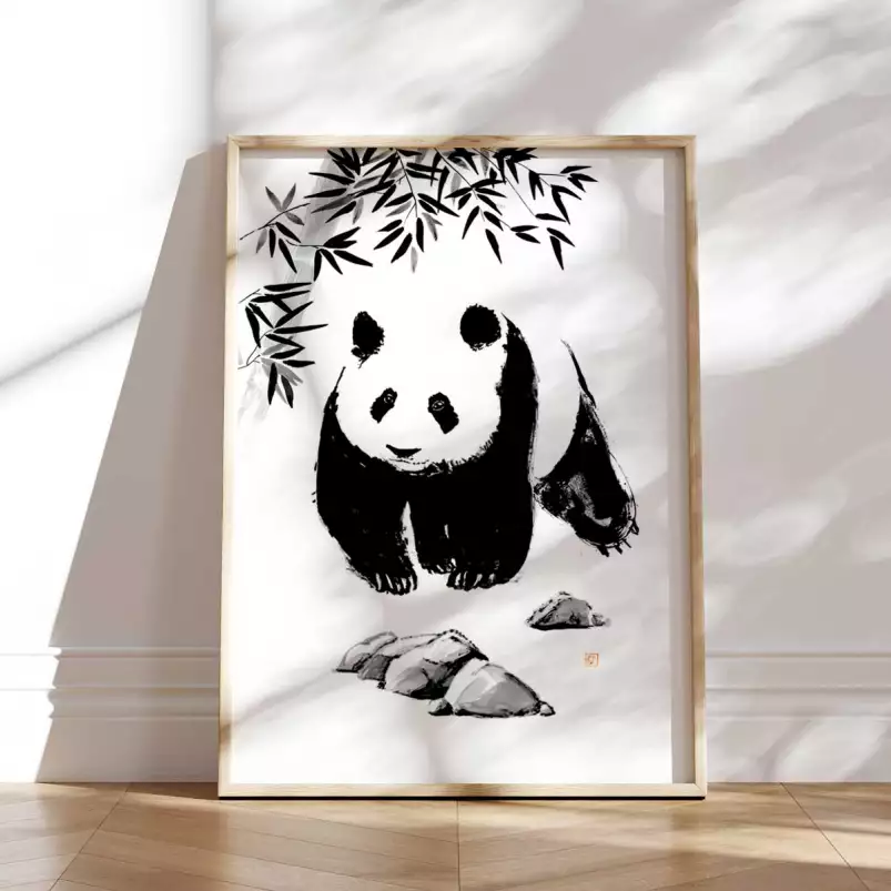 Panda rêveur - tableau japonais