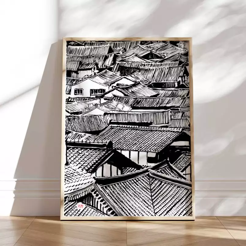 Sur les toits - décoration murale japonaise