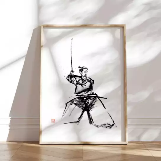 Samurai en garde - tableau japonais