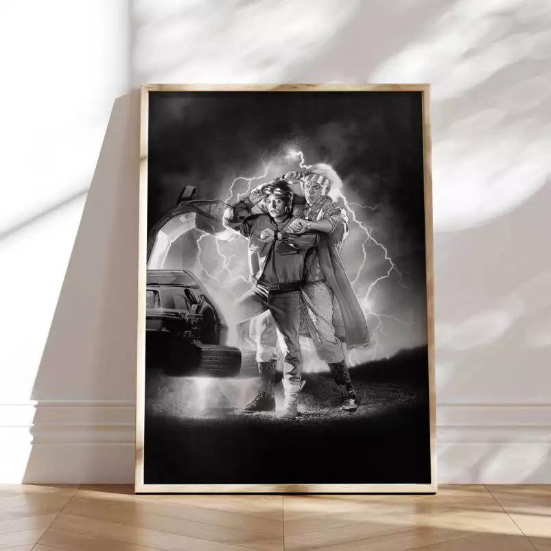 Retour vers le futur la trilogie | Affiche de cinéma noir et blanc - affiche tournage de cinema