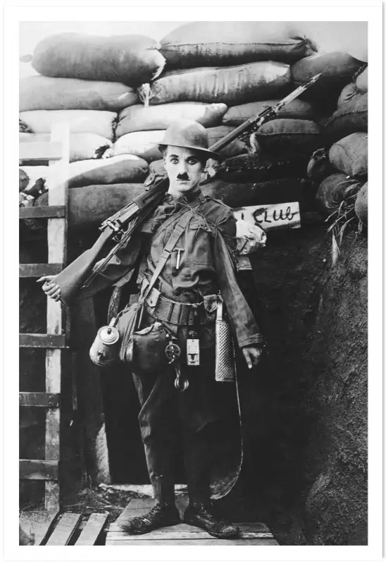 Charlot soldat - affiche cinema noir et blanc