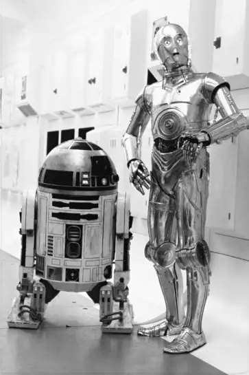 Robots R2-D2 et C-3PO - affiche tournage de cinema