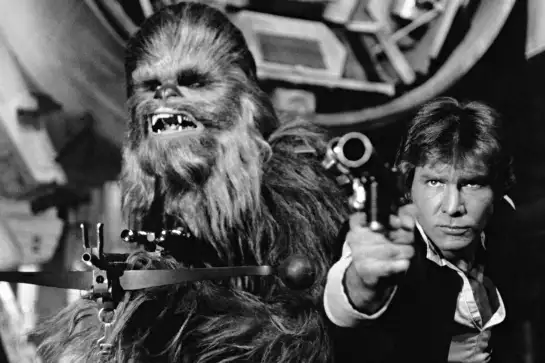 Han Solo et Chewbacca - affiche tournage de cinema
