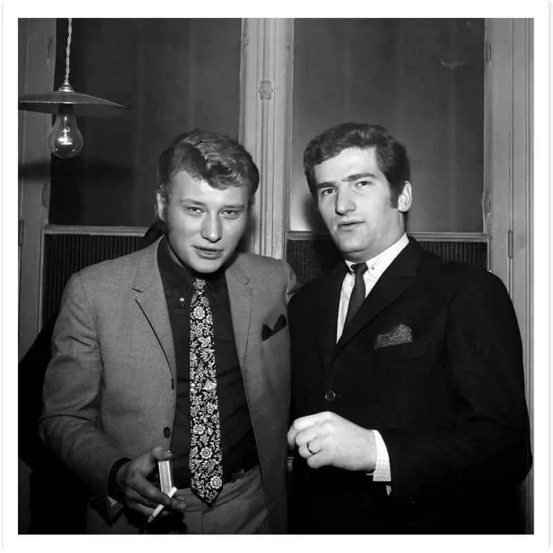 Johnny Hallyday et Eddy Mitchell - affiche acteurs noir et blanc