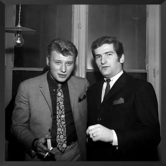 Johnny Hallyday et Eddy Mitchell - affiche acteurs noir et blanc
