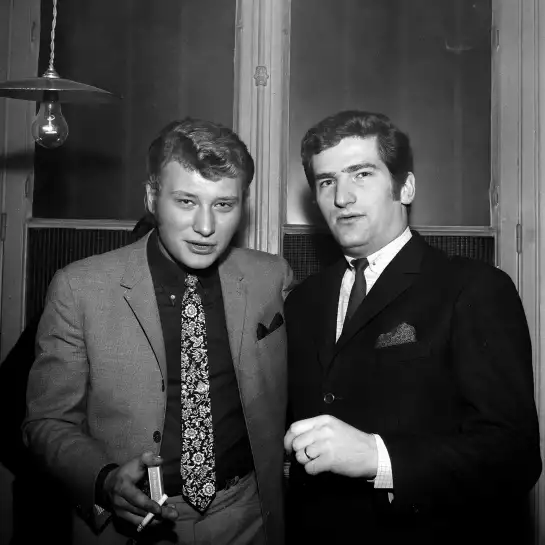 Johnny Hallyday et Eddy Mitchell - affiche acteurs noir et blanc