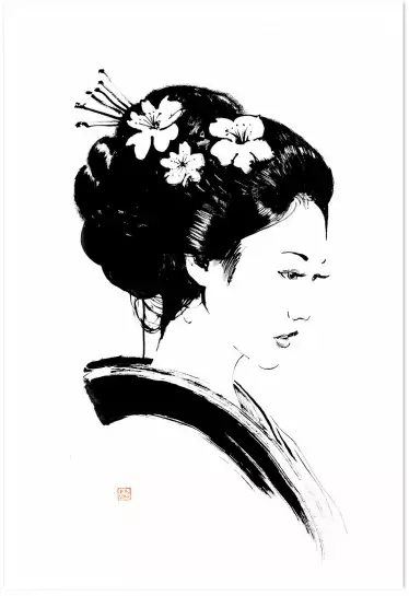 Femme fleurs - estampe japonaise