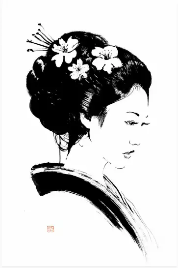 Femme fleurs - estampe japonaise