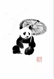 Panda sous la pluie - tableau japonais