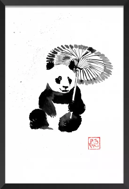 Panda sous la pluie - tableau japonais